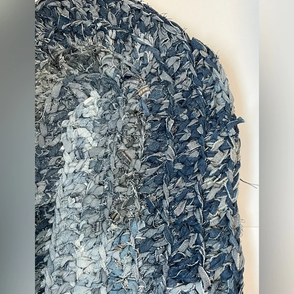 Handmade Denim Jean Oval Crocheted Blue Gray Accent Rug Decor Country Farmhouse - Picture 5 of 5